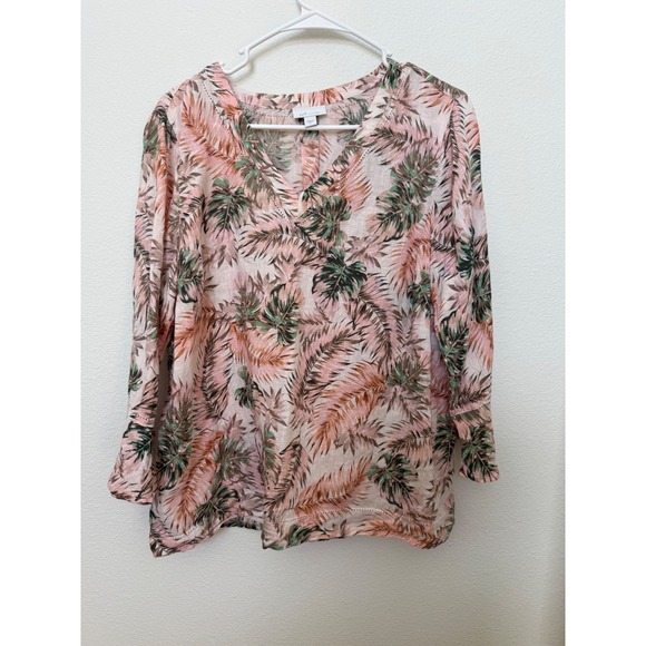 J. Jill Tops - J.Jill Love Linen Floral Print Blouse Women's Size S Pink Green Brown 3/4 Sleeve